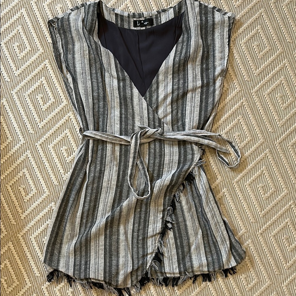 Lulus Island Retreat Grey Striped Wrap Dress *NWOT